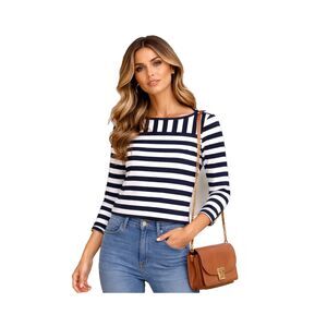 Tory Burch Augusta Sweater Top XS Blue Cream Striped Nautical
